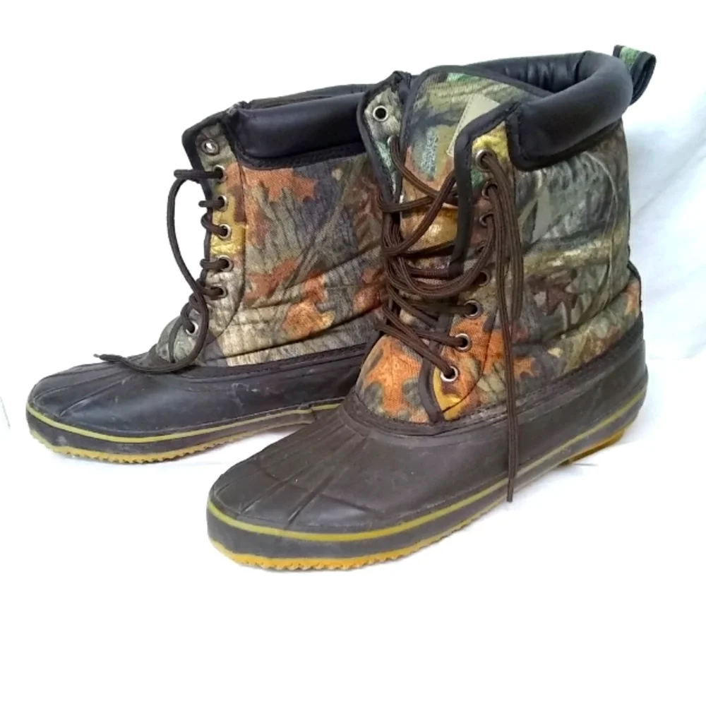 Game Winner Men's Boots Waterproof Steel Shank Sz10 Camo Rain/Rubber Styl-3696